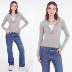 Abercrombie & Fitch Vintage Y2K cashmere Hoodie Cropped Gray Sz Small Grunge